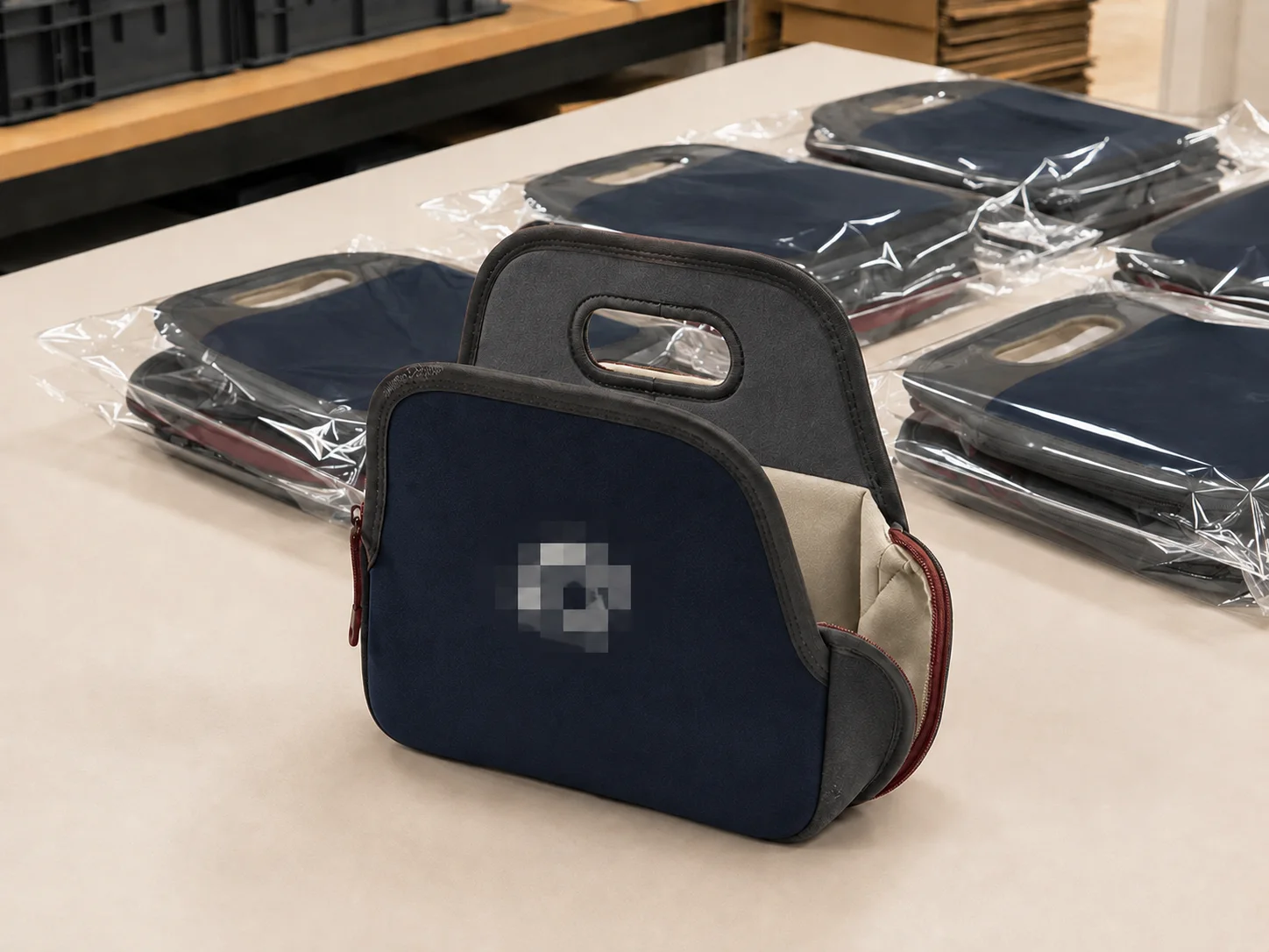 Thick neoprene lunch bag project prepared for a Tokyo corporate gift program