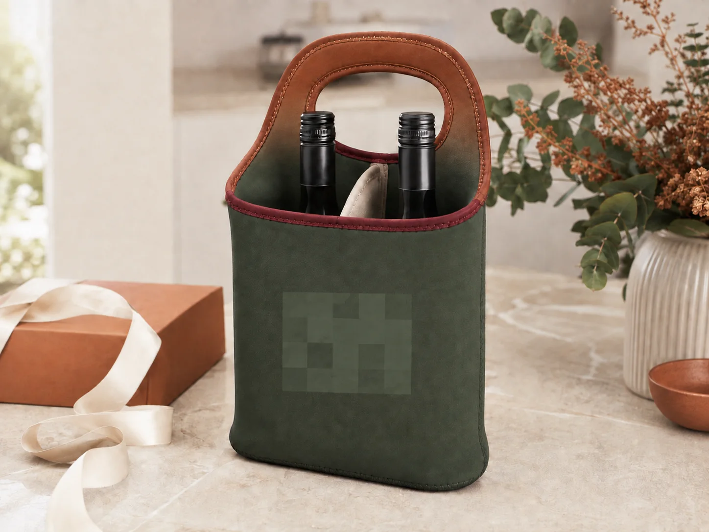 Reinforced two-bottle neoprene wine carrier project for Melbourne