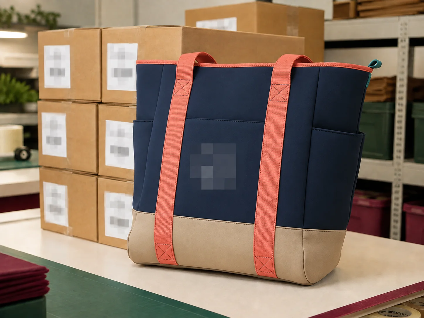 Large neoprene tote bag and fulfillment-ready cartons for a US marketplace seller