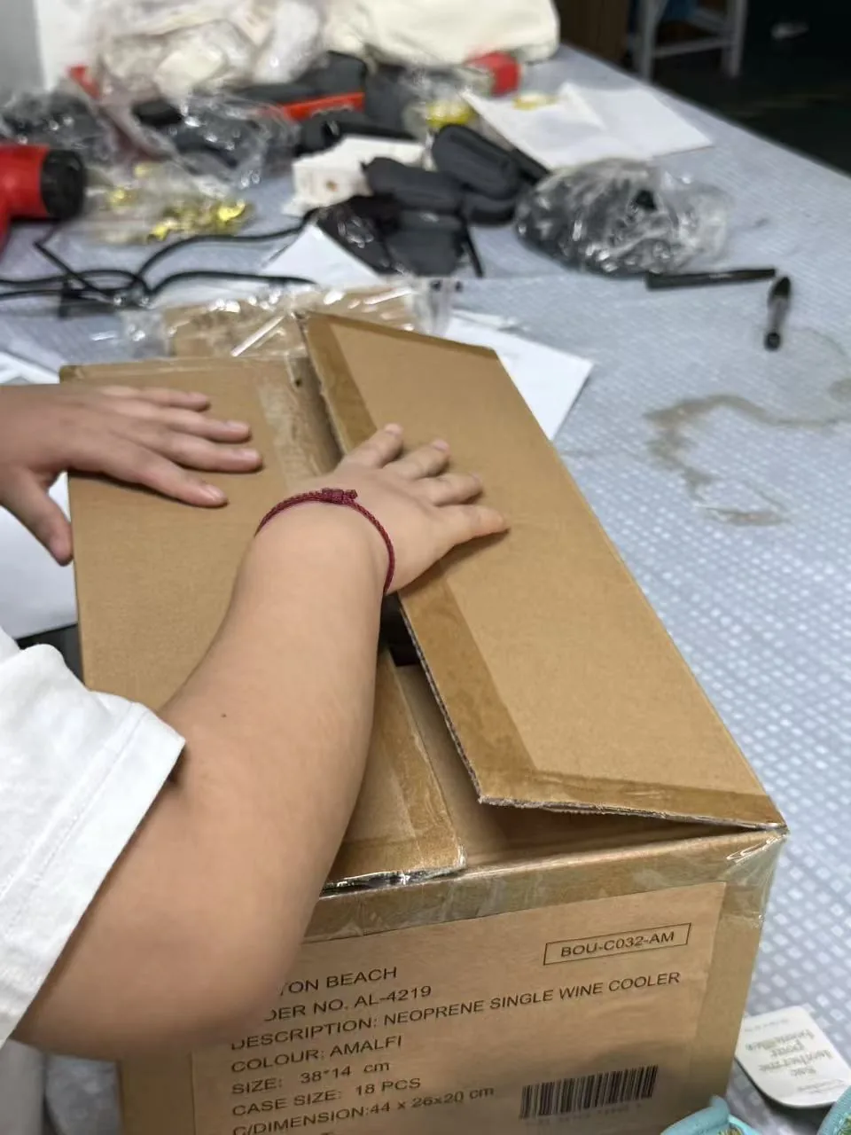 Packaging and shipping photo for neoprene export order review
