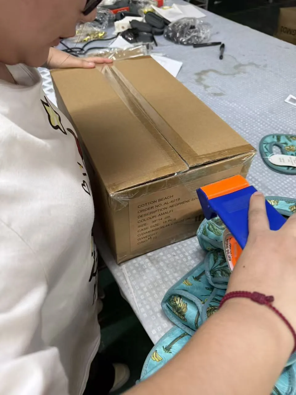 Packaging and shipping photo for neoprene export order review