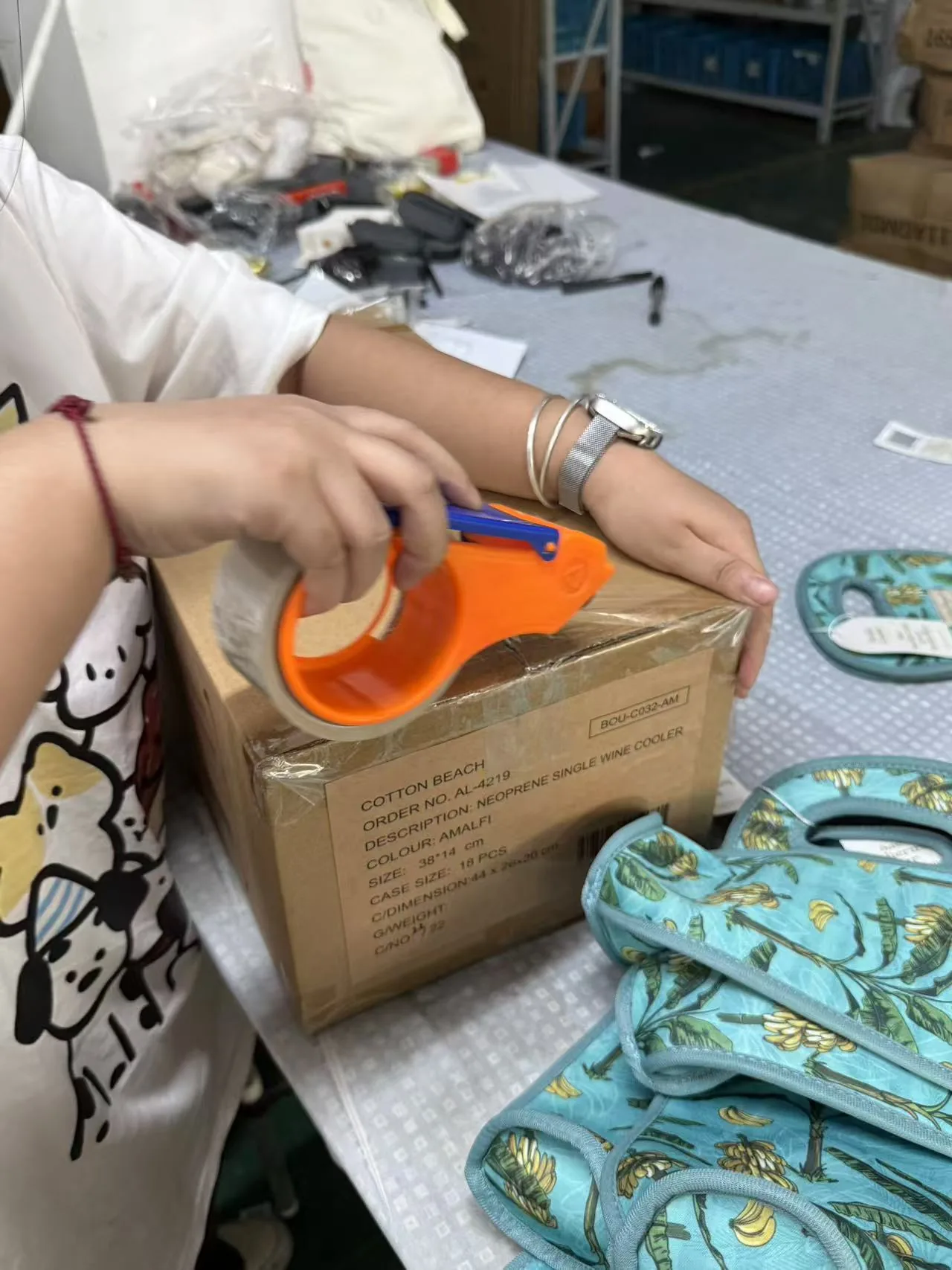 Packaging and shipping photo for neoprene export order review
