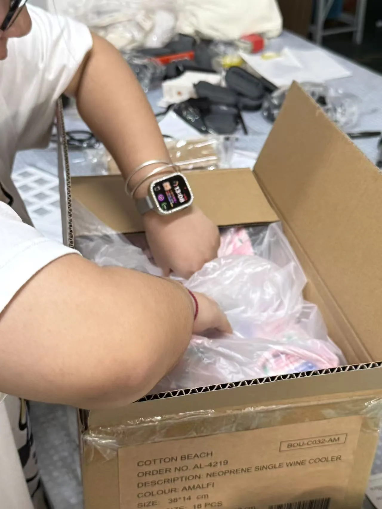 Packaging and shipping photo for neoprene export order review