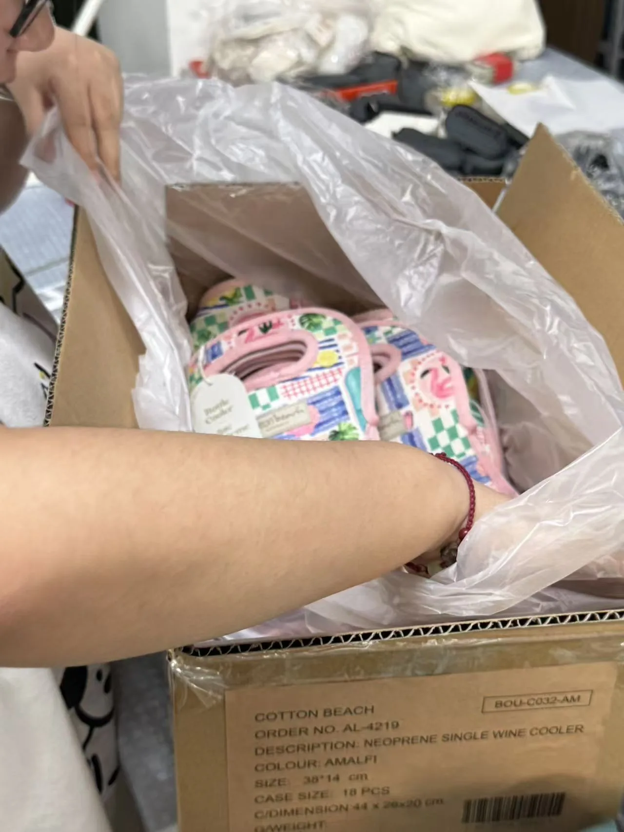 Packaging and shipping photo for neoprene export order review