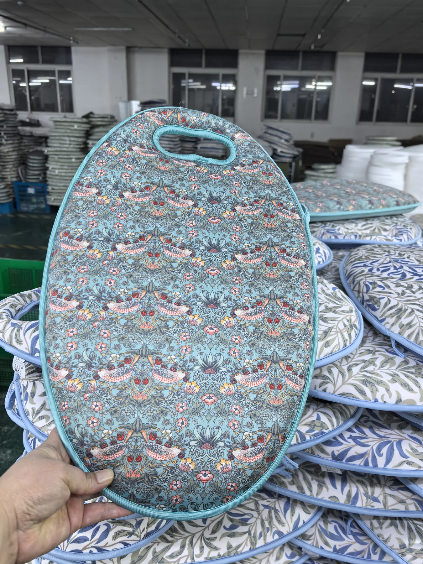 Printed neoprene product photographed in the factory